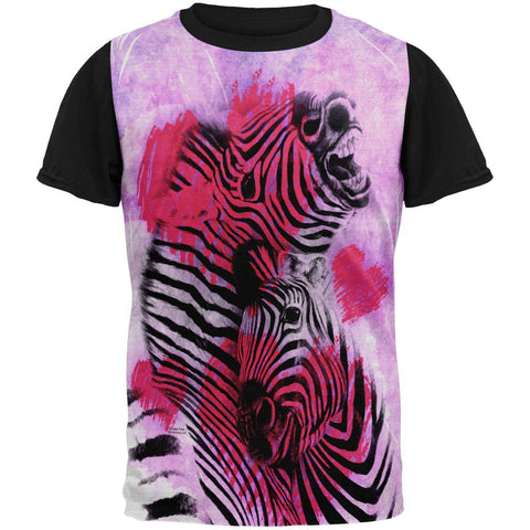 Zebra Lovers Valentines Hearts All Over Mens Black Back T Shirt