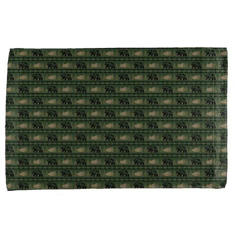 Grizzly Bear Adirondack Pattern Green All Over Hand Towel
