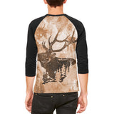 Distressed Brown Elk Silhouette Mens Raglan T Shirt