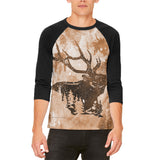 Distressed Brown Elk Silhouette Mens Raglan T Shirt front view