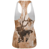 Distressed Brown Elk Silhouette All Over Womens Work Out Tank Top