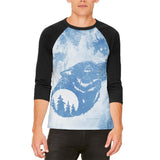 Distressed Blue Howling Wolf Silhouette Mens Raglan T Shirt