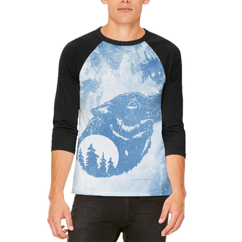 Distressed Blue Howling Wolf Silhouette Mens Raglan T Shirt