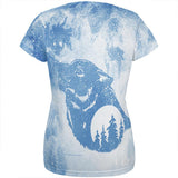 Distressed Blue Howling Wolf Silhouette All Over Womens T Shirt