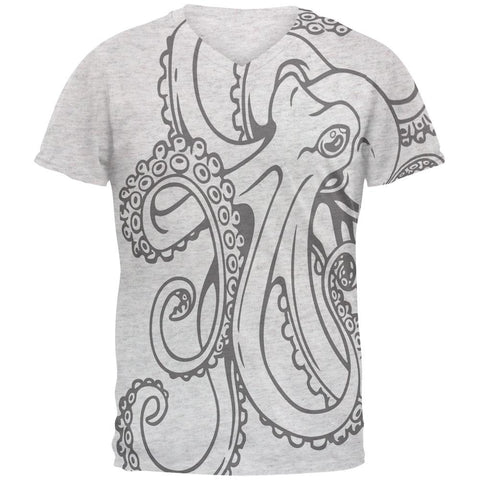 Octopus Outline Mens Soft V-Neck T Shirt