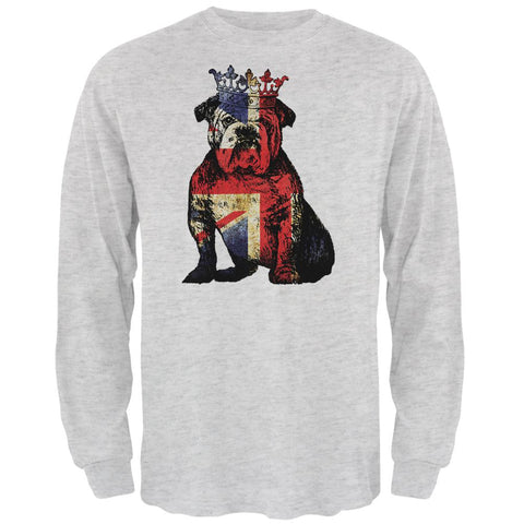 English British Bulldog Crown Grunge Flag Mens Long Sleeve T Shirt