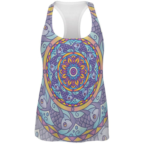 Mandala Trippy Stained Glass Fish All Over Womens Work Out Tank Top