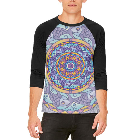 Mandala Trippy Stained Glass Fish Mens Raglan T Shirt