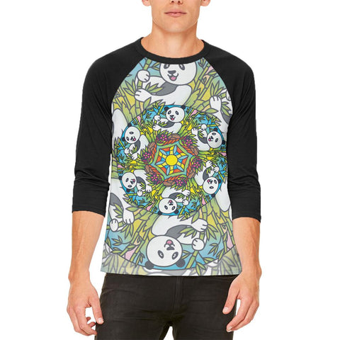 Mandala Trippy Stained Glass Panda Mens Raglan T Shirt