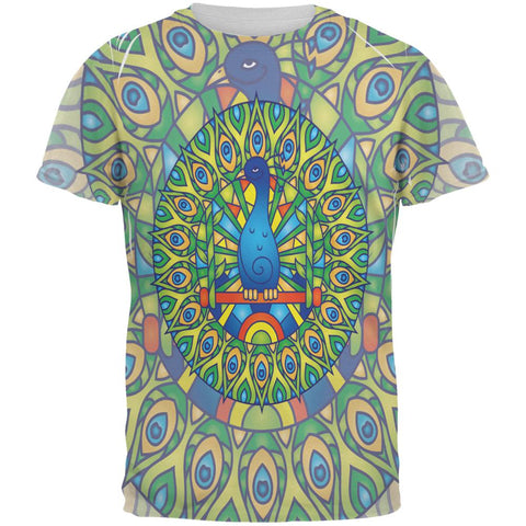Mandala Trippy Stained Glass Peacock All Over Mens T Shirt