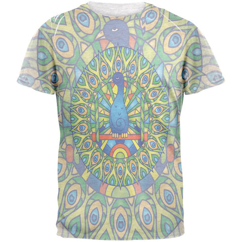 Mandala Trippy Stained Glass Peacock Mens T Shirt