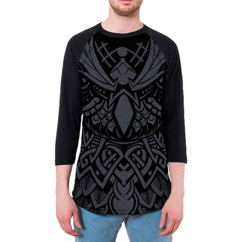 Trippy Owl Outline Mens Raglan T Shirt