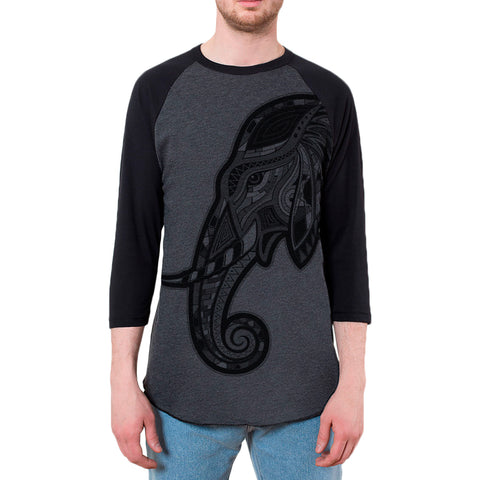 Tribal Elephant Mens Raglan T Shirt front view