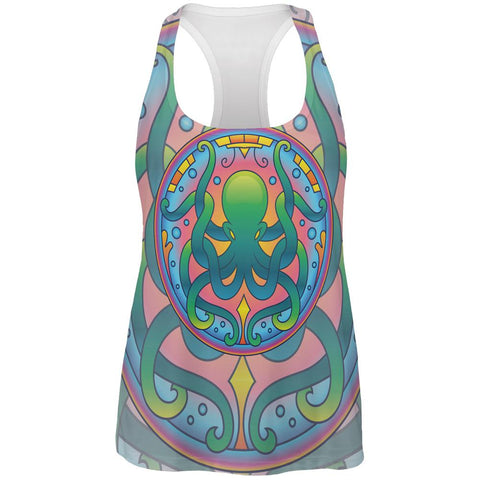 Mandala Trippy Stained Glass Octopus All Over Womens Work Out Tank Top
