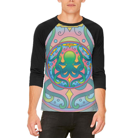 Mandala Trippy Stained Glass Octopus Mens Raglan T Shirt