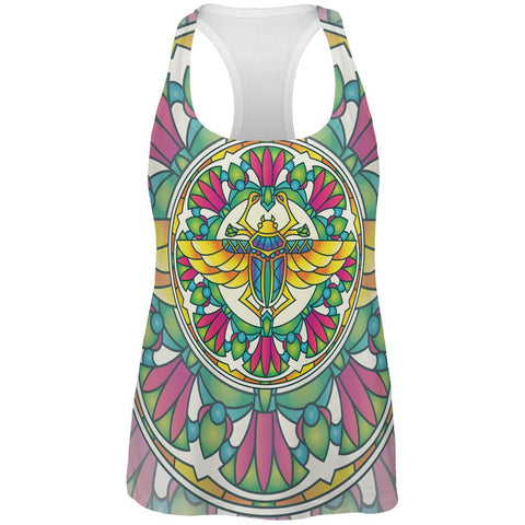 Mandala Trippy Stained Glass Scarab All Over Womens Work Out Tank Top