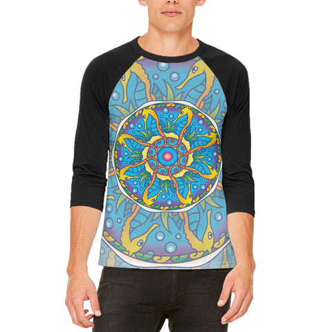 Mandala Trippy Stained Glass Seahorse Mens Raglan T Shirt