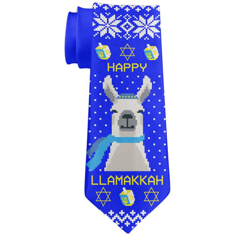 Llama Llamakkah Ugly Hanukkah Sweater All Over Neck Tie