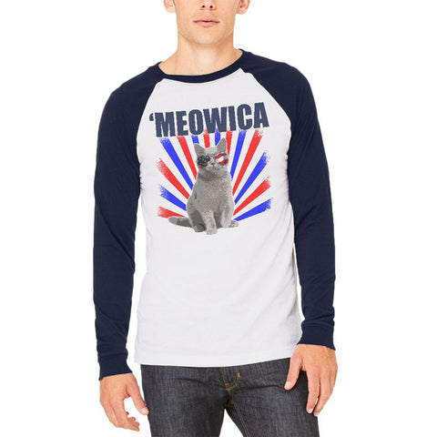 Cat 4th of July Meowica Mens Long Sleeve Raglan T Shirt