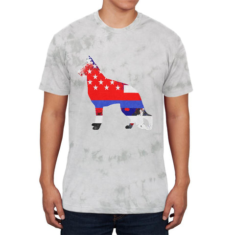 K9 German Shepherd Thin Blue Line Distressed Splatter Mens Soft T Shirt