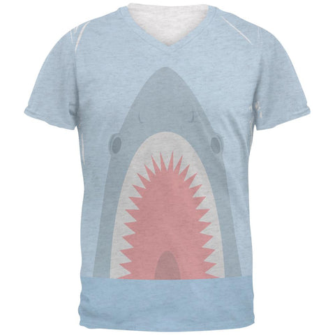 Cute Fun Shark Attack Mens Soft V-Neck T Shirt