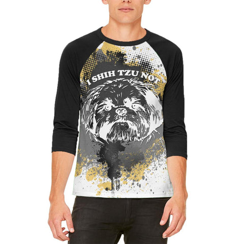 I Shih Tzu Not Funny Splatter Grunge Mens Raglan T Shirt
