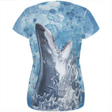 Hungry Great White Shark Breaching All Over Womens T Shirt