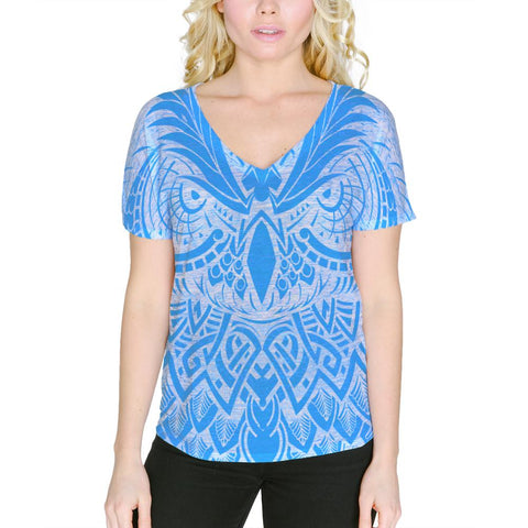 Tribal Guardian Owl Tattoo Women's Slouchy V-Neck T Shirt