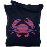 Summer Sun Striped Crab Nautical Canvas Tote Bag
