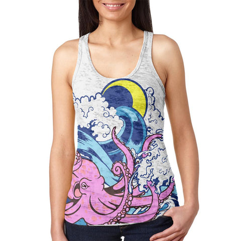 Pink Octopus Master Of The Seas Juniors Burnout Racerback Tank Top