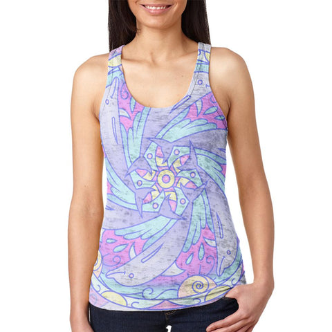 Trippy Dolphin Mandala Vintage Juniors Burnout Racerback Tank Top