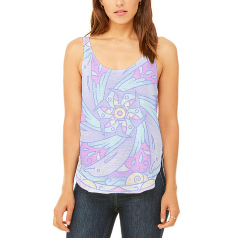 Trippy Dolphin Mandala Vintage Juniors Flowy Side Slit Tank Top