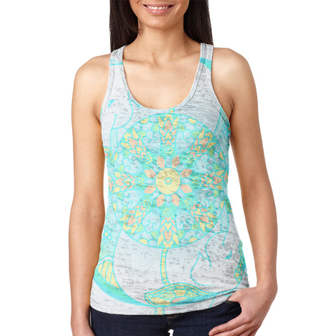 Trippy Elephant Mandala Vintage Juniors Burnout Racerback Tank Top front view