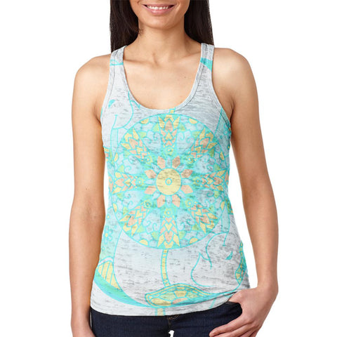 Trippy Elephant Mandala Vintage Juniors Burnout Racerback Tank Top