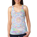 Trippy Hedgehog Mandala Vintage Juniors Burnout Racerback Tank Top