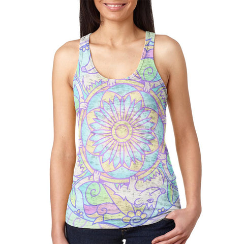 Trippy Hedgehog Mandala Vintage Juniors Burnout Racerback Tank Top