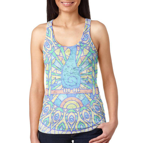 Trippy Peacock Mandala Vintage Juniors Burnout Racerback Tank Top