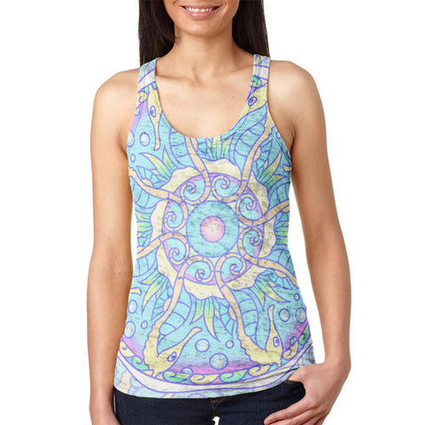 Trippy Seahorse Mandala Vintage Juniors Burnout Racerback Tank Top