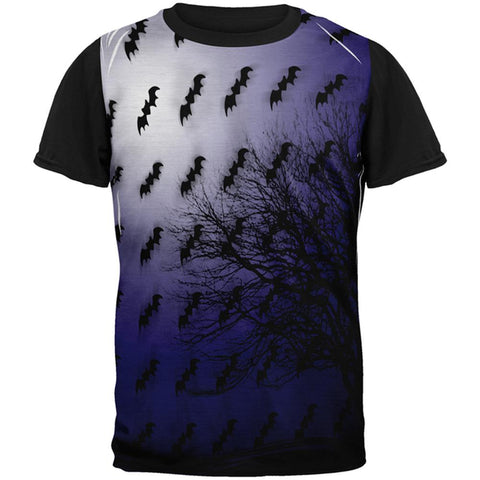 Halloween Bats in the Full Moon Light All Over Mens Black Back T Shirt