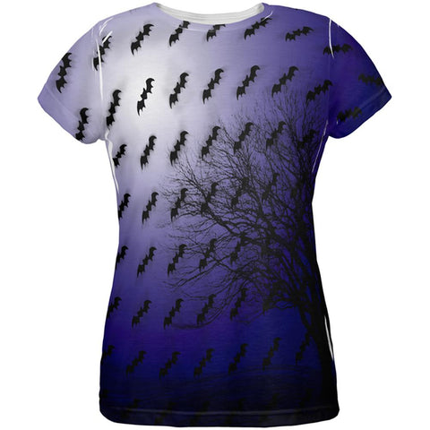 Halloween Bats in the Full Moon Light All Over Womens T Shirt