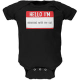 Halloween Hello I'm Obsessed With My Cat Black Text Soft Baby One Piece