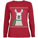 Ugly Christmas Sweater Big Llama Green Womens Long Sleeve T-Shirt