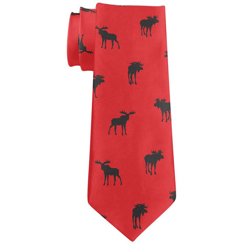 Moose Pattern Red and Black All Over Neck Tie