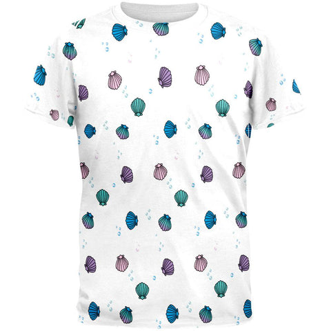 Mermaid Shells Bubbles Pattern White All Over Mens T Shirt