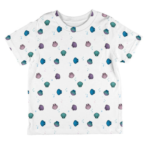Mermaid Shells Bubbles Pattern White All Over Toddler T Shirt