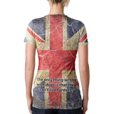 English Bulldog Union Jack Flag Live Forever Juniors Burnout V-Neck T-Shirt