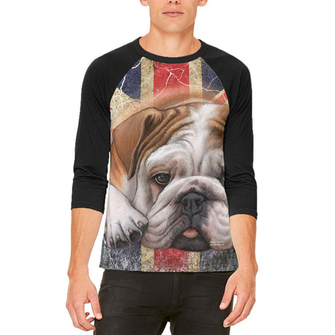 English Bulldog Union Jack Flag Live Forever Mens Raglan T Shirt