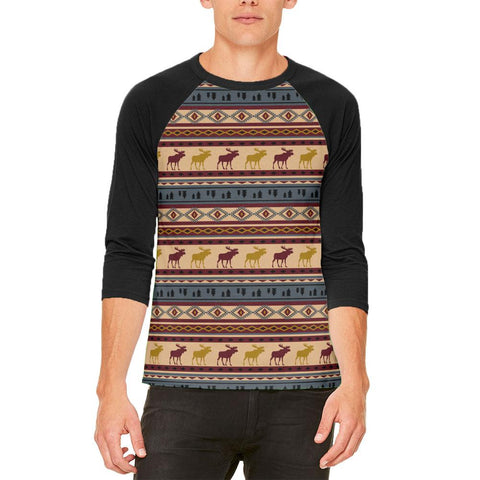 Autumn Moose Adirondack Pattern Mens Raglan T Shirt