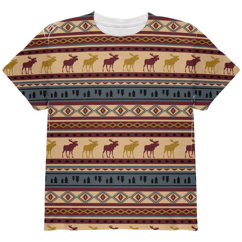 Autumn Moose Adirondack Pattern All Over Youth T Shirt