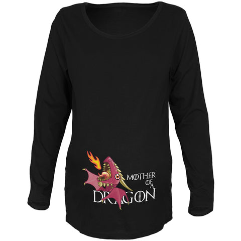 Mother of a Dragon Cute Pink Fire Maternity Soft Long Sleeve T Shirt front view